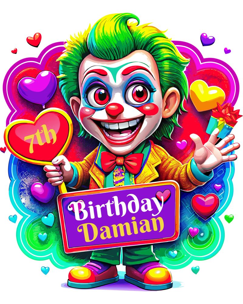 Joker Clown Birthday Kids Holding Ballons - Custom All Text poster by Artnesia