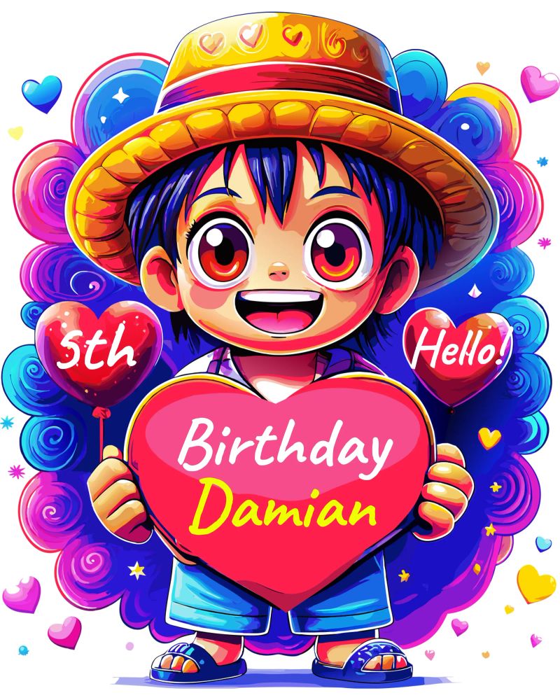 Luffy Anime Birthday Holding Heart Balloon - Custom All Text Leinwand von Artnesia