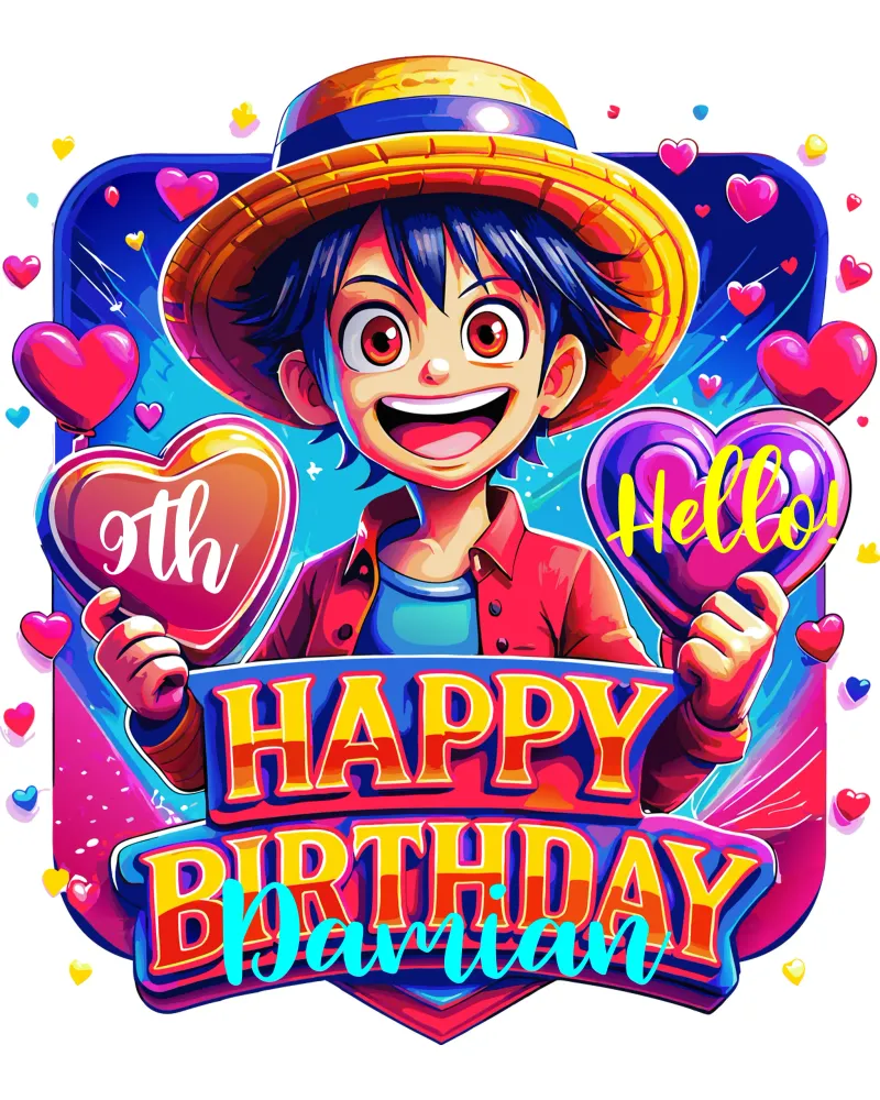 Luffy Anime Cumpleaños Niños - Personalizar Nombre y Edad poster con marco de aluminio de Artnesia