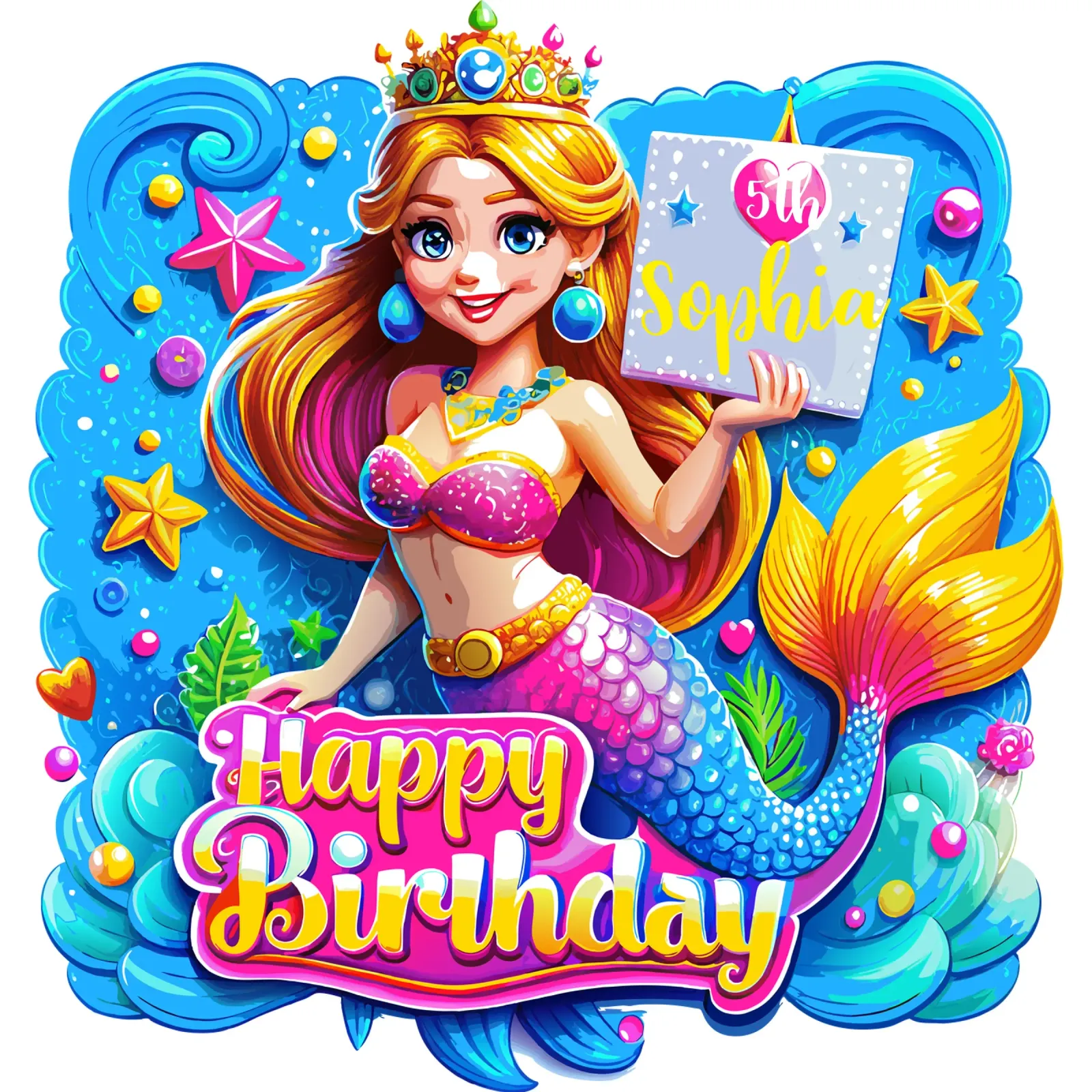 Magical Mermaid Birthday Delight - Custom Name and Age hahnemühle by Artnesia