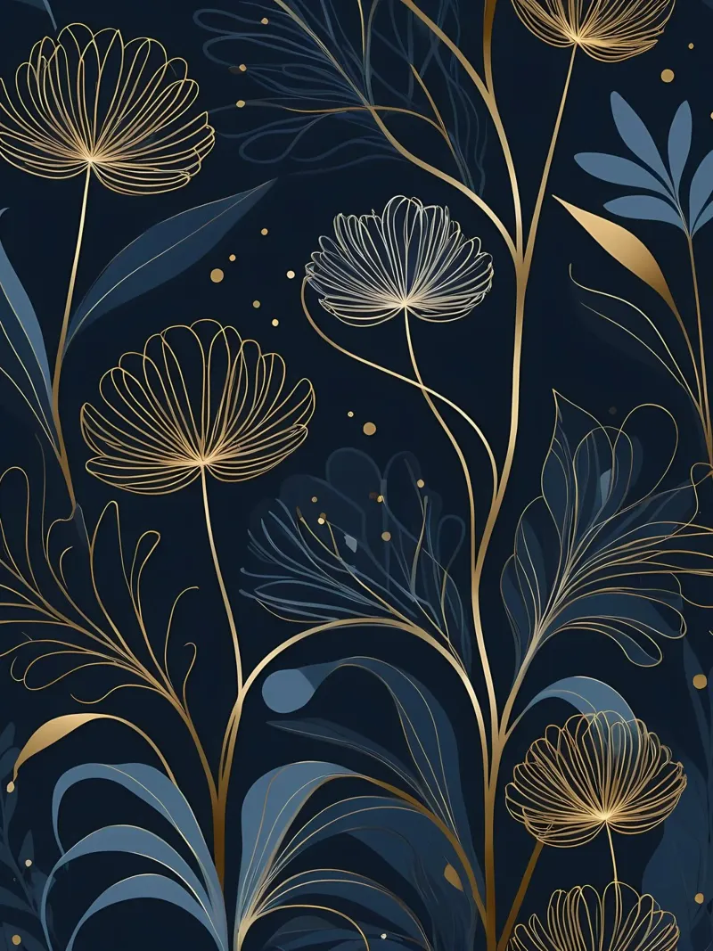 Goldener Wandteppich mit Blumen Leinwand mit Schattenfugenrahmen von Artistic-shop
