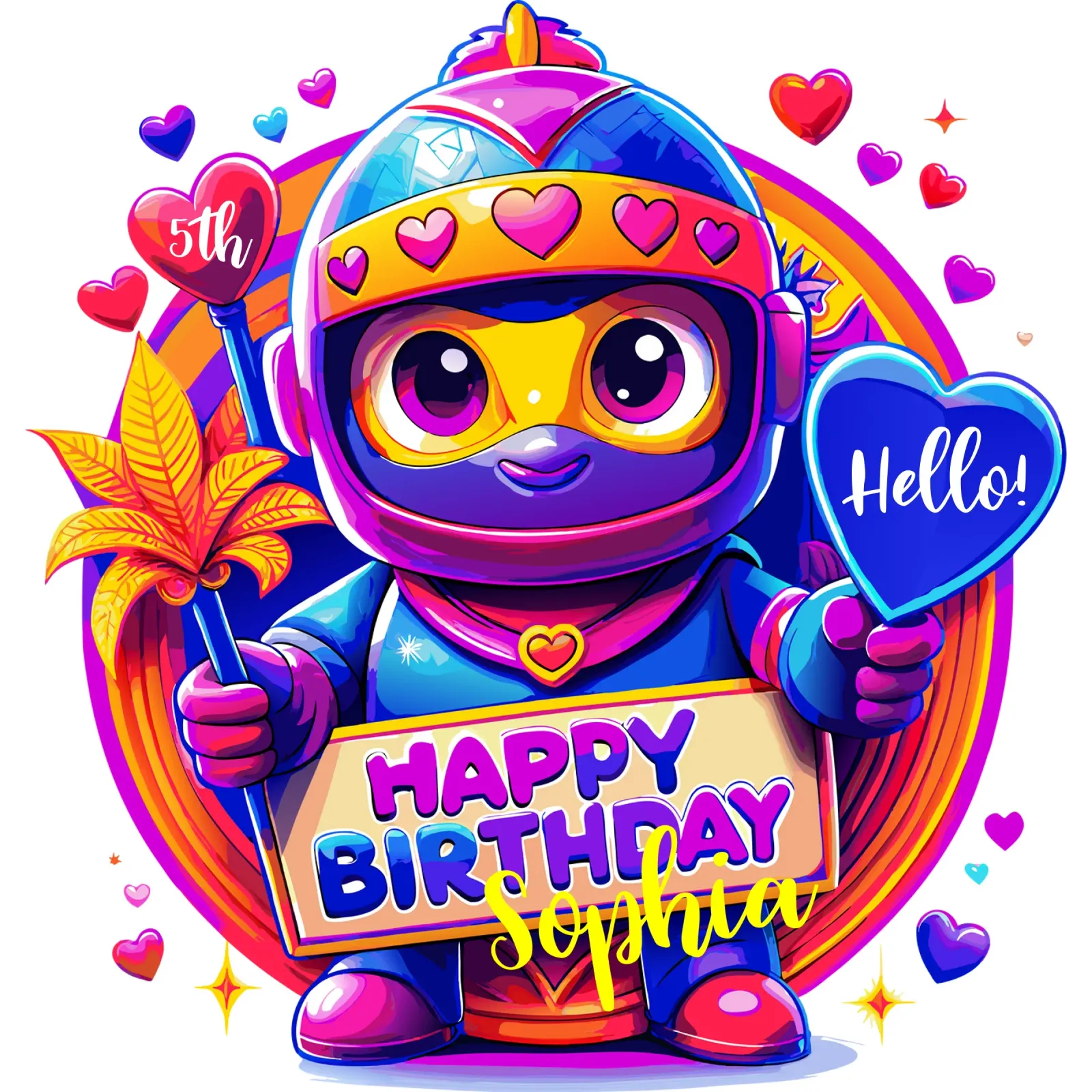 Ninja Romanticismo carino! Compleanno speciale - Testo personalizzato poster con telaio in alluminio da Artnesia