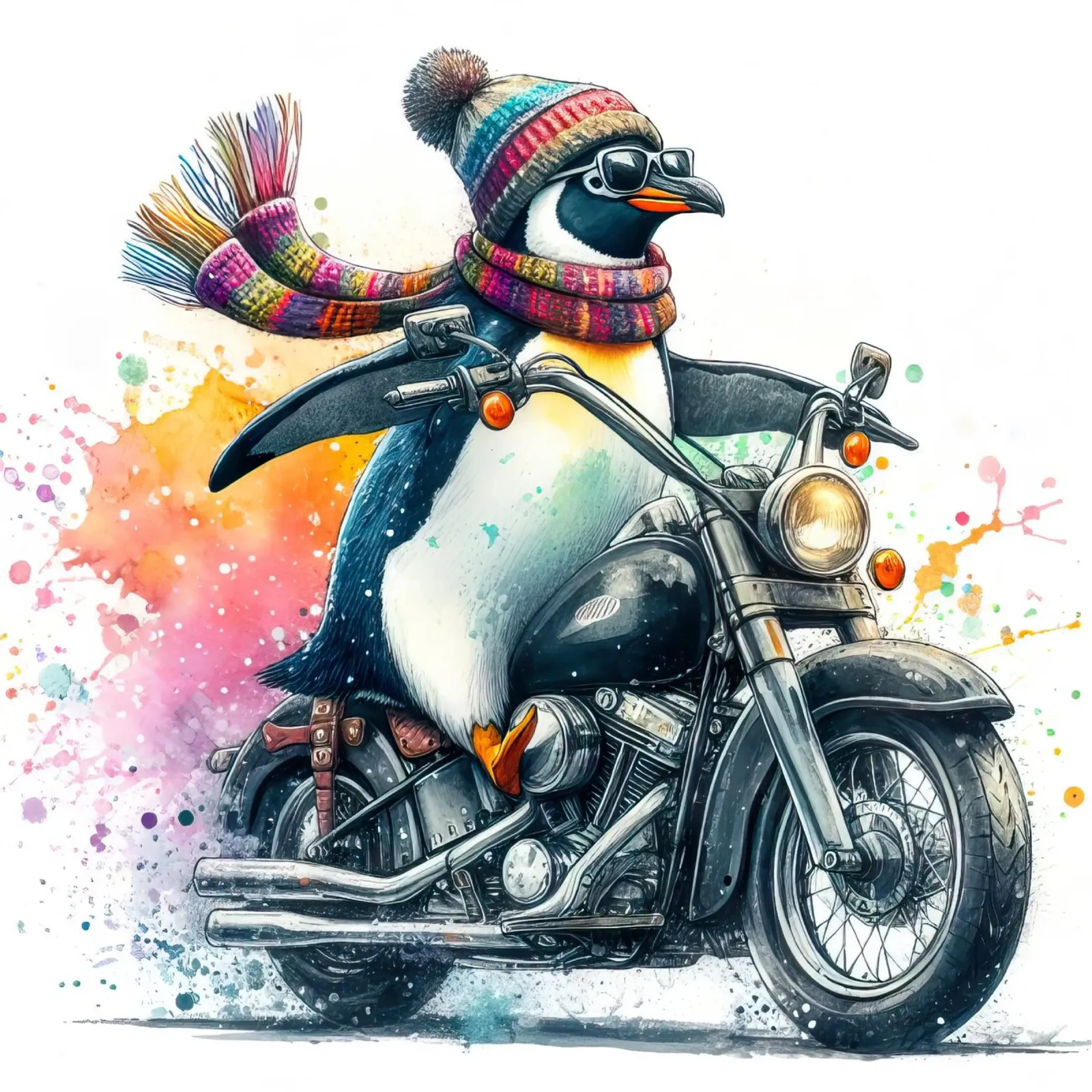 biker penguin canvas with Floater frame by 🎁 ARTVI-SHOP