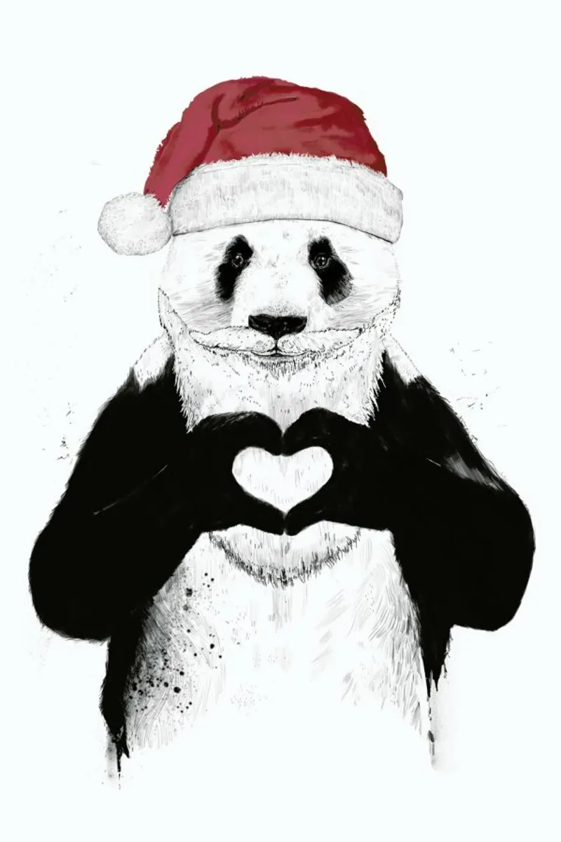Santa Panda poster with wooden frame by Balazs Solti