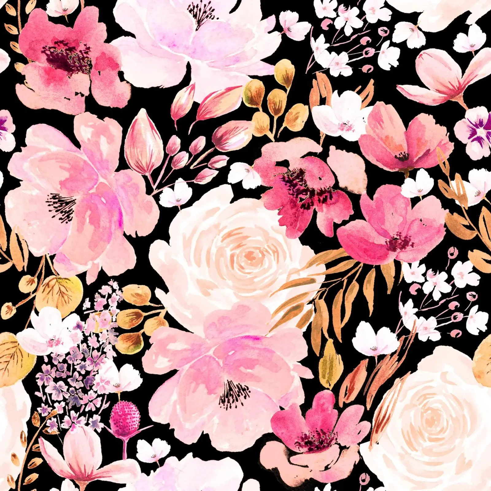 Floral Chaos Pattern Pink and Black carta hahnemühle da anisillustration