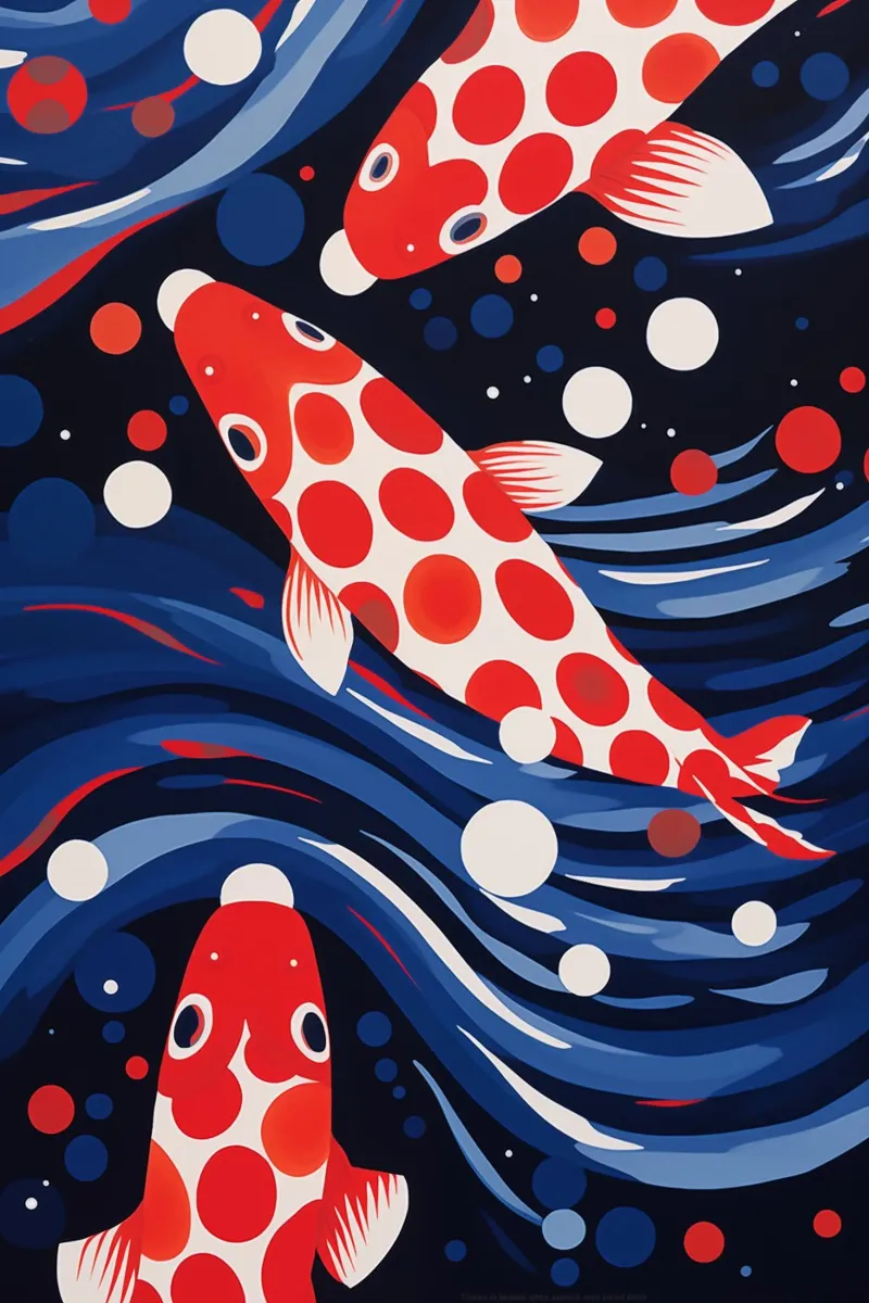 Decorative koi fish pattern with dots canvas with Floater frame by Autofocus