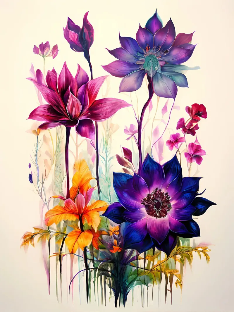 Vibrante fantasía floral poster con marco de aluminio de Artistic-shop