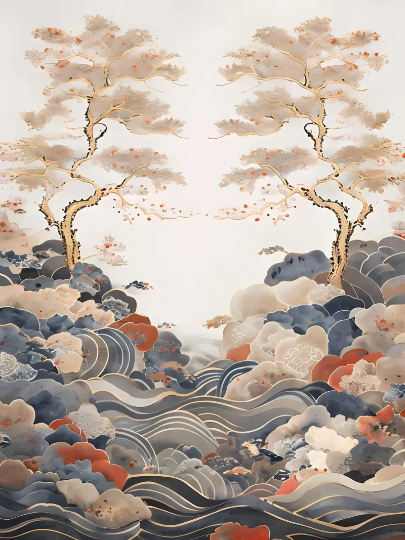 Serene pijnbomen en golven hahnemühle van Artistic-shop