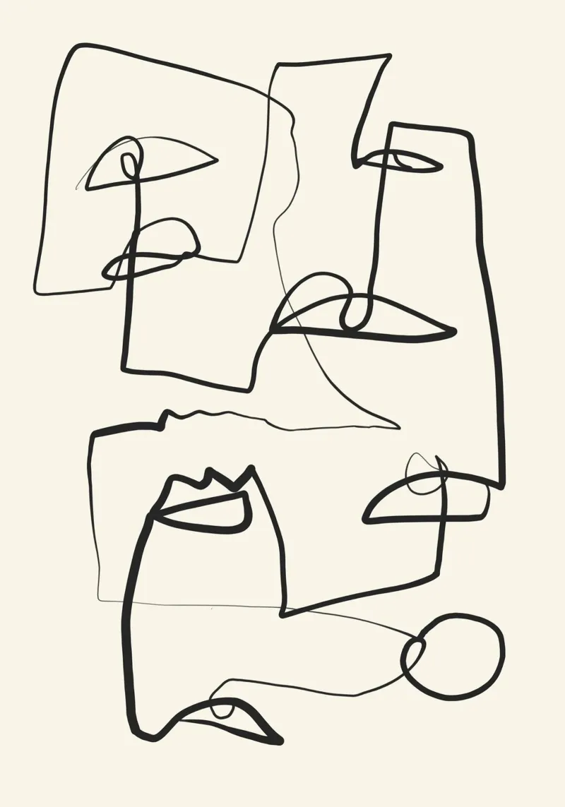 Dessin au trait abstrait 12 poster avec cadre en aluminium de ThingDesign