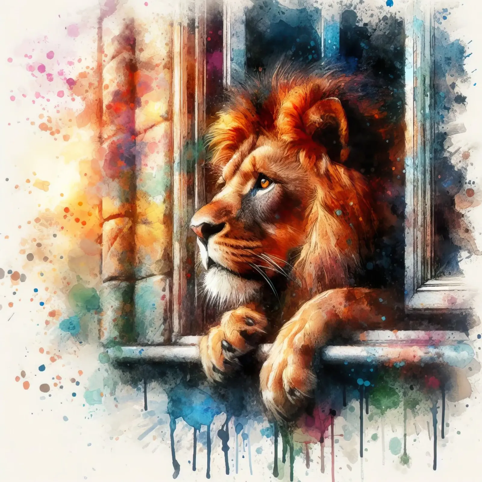 a lion in the window hahnemühle by 🎁 ARTVI-SHOP