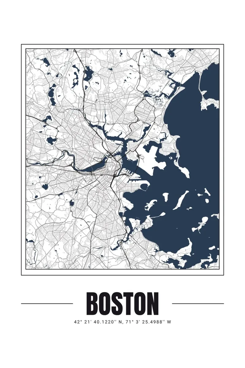 Mappa minimalista di Boston - Poster da parete in stile moderno poster con telaio in legno da Ben & Clo creations
