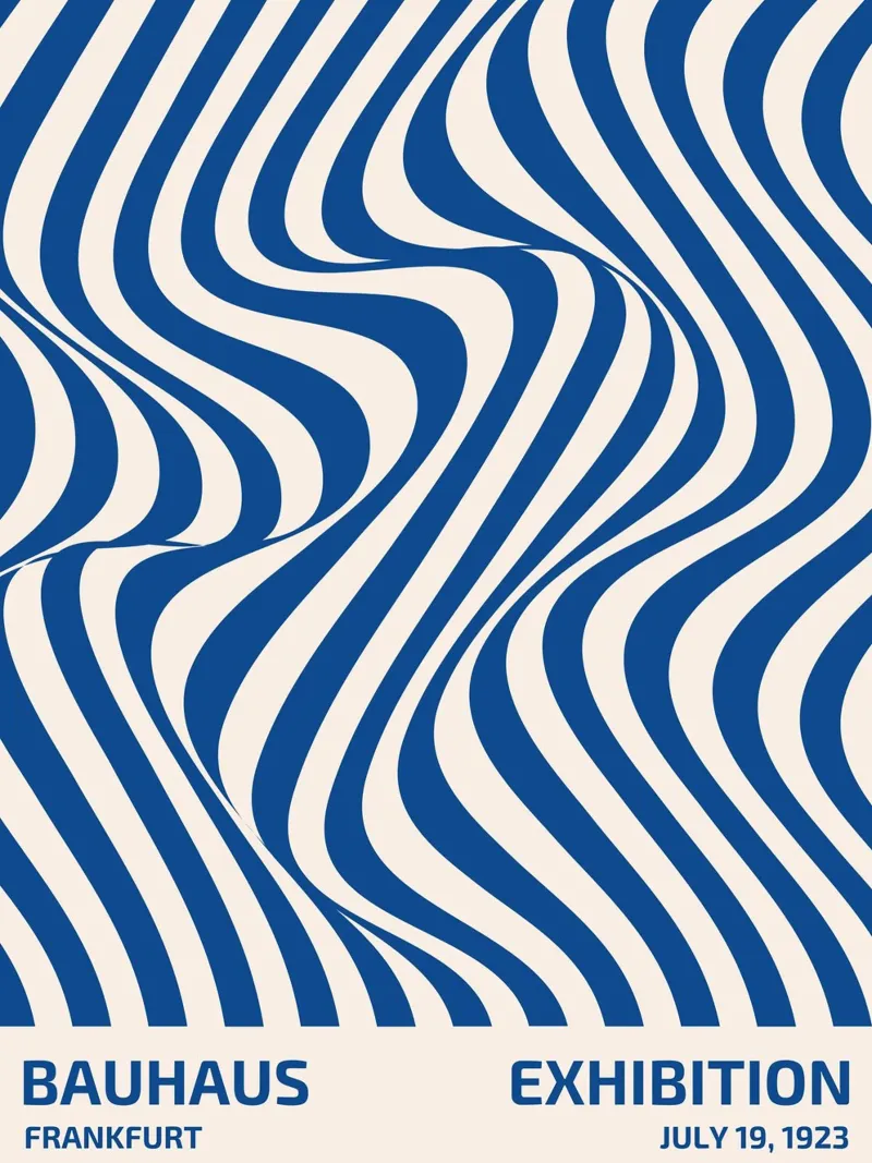 Bauhaus wave pattern - Abstract art in blue and white hahnemühle by Whole©