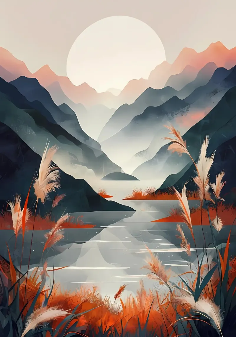 Sereno Tramonto Serenità poster con telaio in legno da Artistic-shop