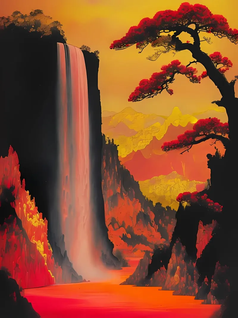 Cascata cremisi pellicola backlit da Artistic-shop