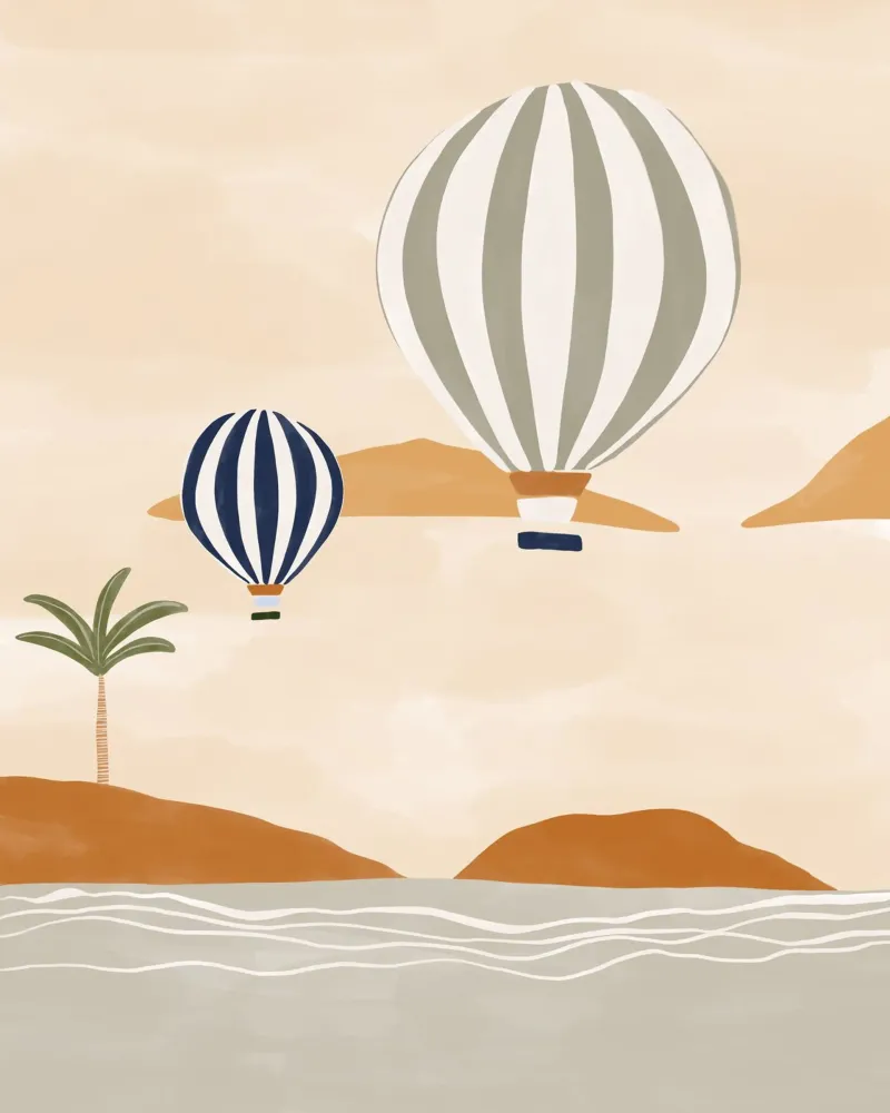 Palloncini d'aria nel dessert poster con telaio in legno da Ivy Green Illustrations