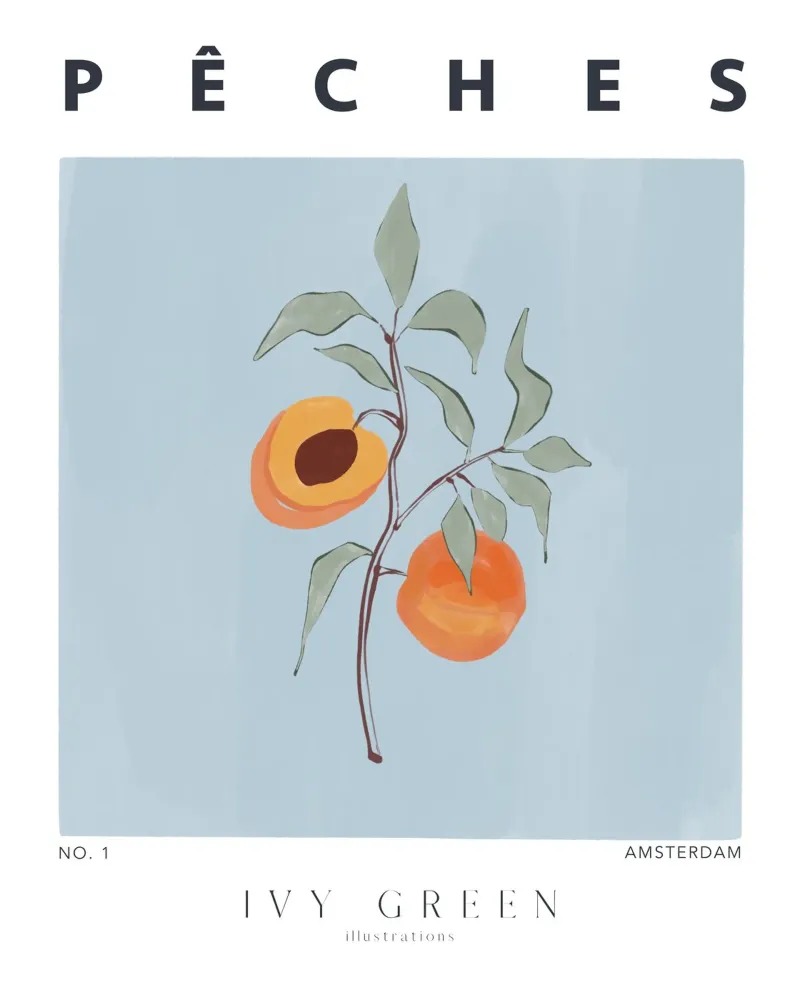 Perziken canvas met Baklijst van Ivy Green Illustrations