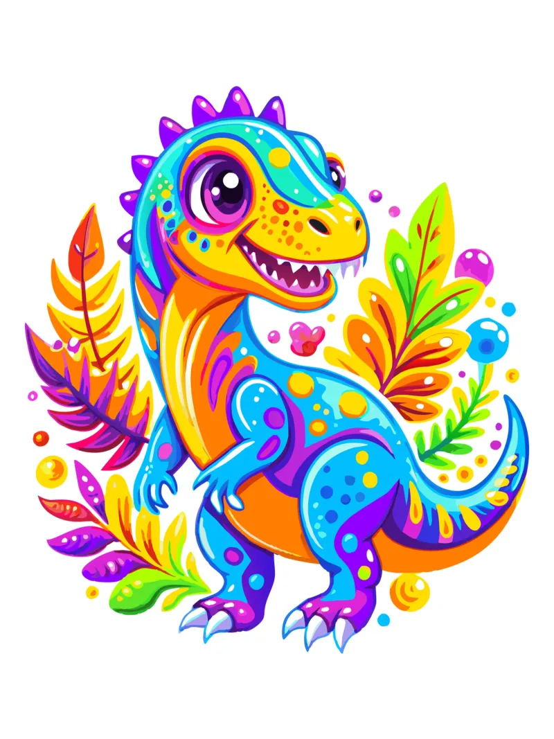 Colorful Cartoon Dinosaur in Vibrant Jungle acrylic glass by Artnesia