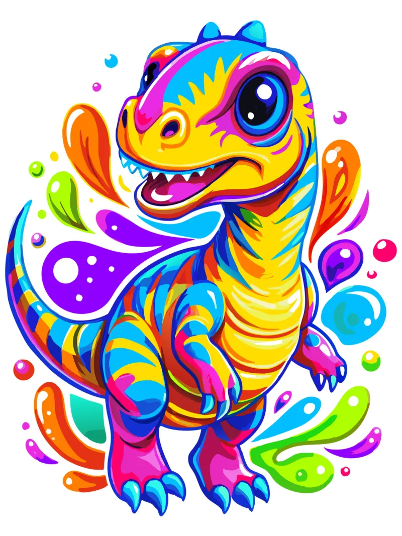 Dinosaure coloré - Splash Art - Dino mignon et vibrant poster avec cadre en aluminium de Artnesia