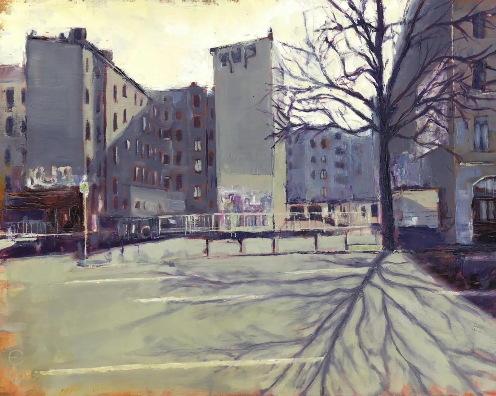 "BERLIN_21_02" - Vista della città d'inverno Berlino Torstraße poster con telaio in alluminio da Eduard Warkentin Art