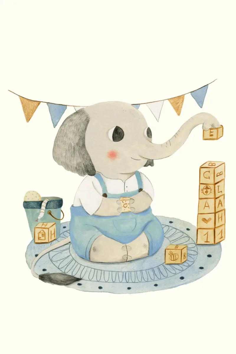 Judith Loske - Elefant mit Würfeln tela con Cornice a cassetta da The Artcircle