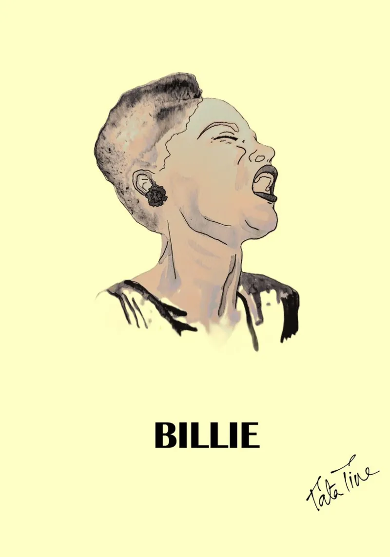 BILLIE HOLIDAY YELLOW Poster mit Holzrahmen von Tine