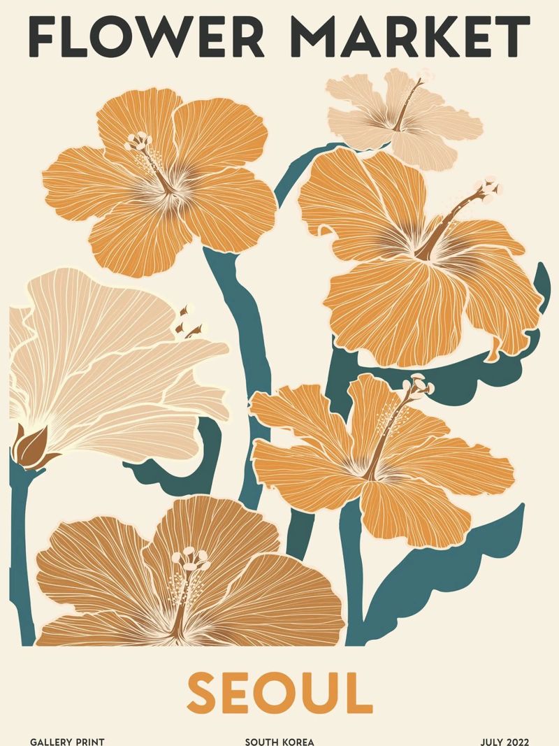 Bloemenmarkt Seoul - Bloemen Retro-Design poster van Whole©