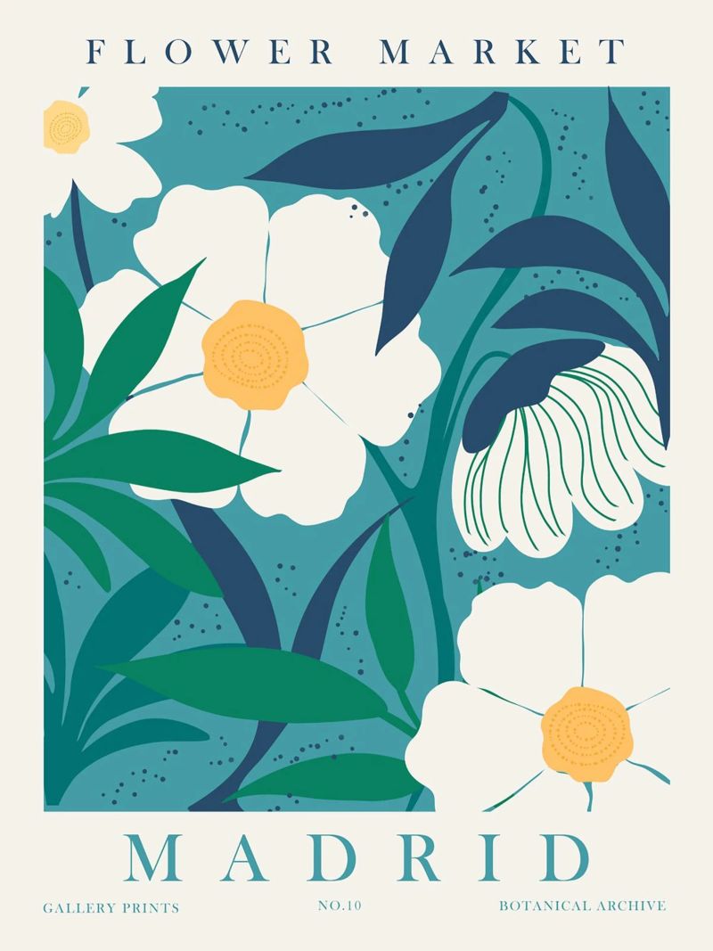 Flower Market Madrid - Botanical art in retro style poster by Whole©