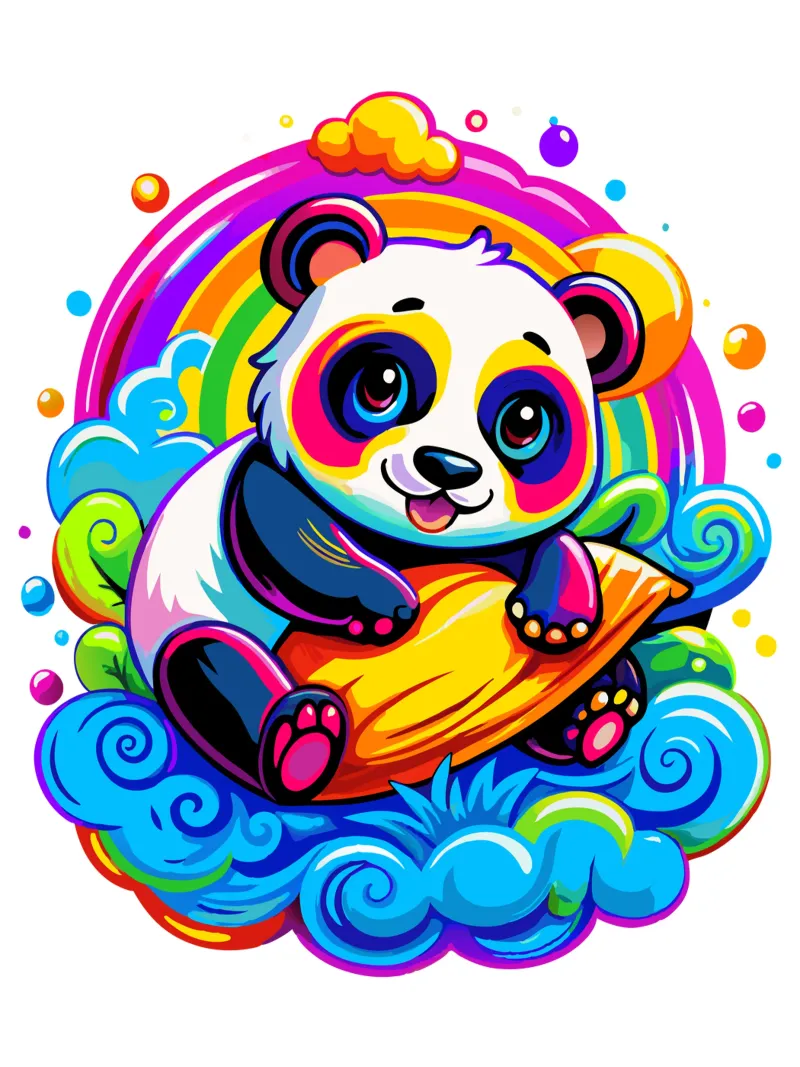 Panda carino che abbraccia un cuscino su una nuvola pellicola backlit da Artnesia