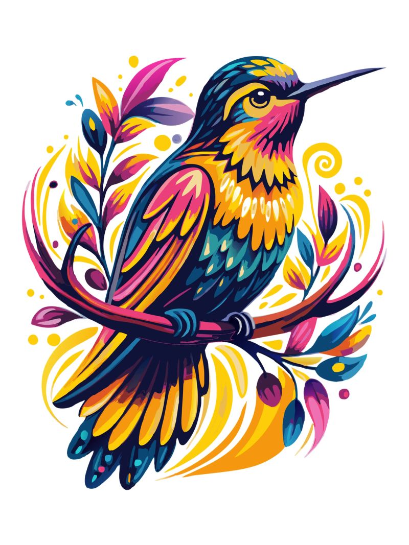 Colorful Hummingbird Illustration - Whimsical Nature Art poster by Artnesia