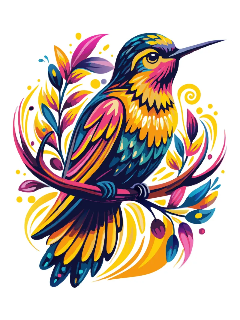 Illustrazione di colibrì colorati - Arte naturalistica stravagante alluminio dibond da Artnesia