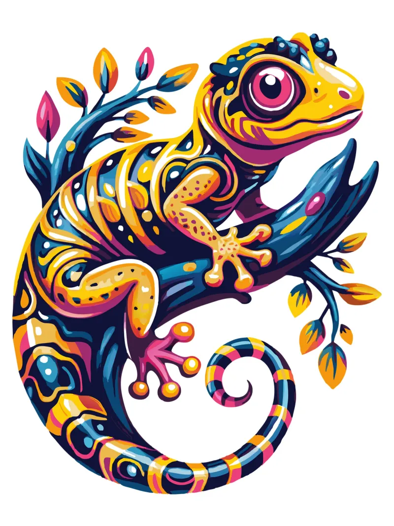 Illustration d'un gecko coloré - Reptile vibrant et fantaisiste hahnemühle de Artnesia