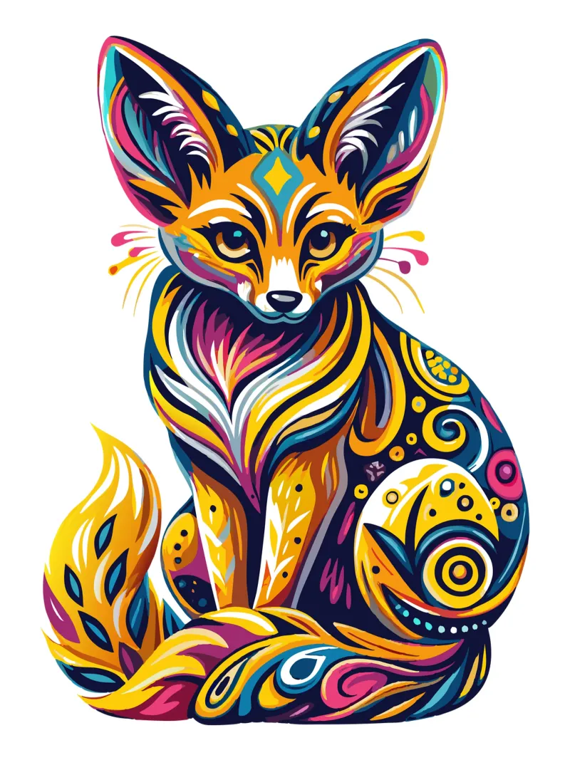Illustrazione vibrante di una volpe Fennec - Colorata e stravagante Des pellicola backlit da Artnesia