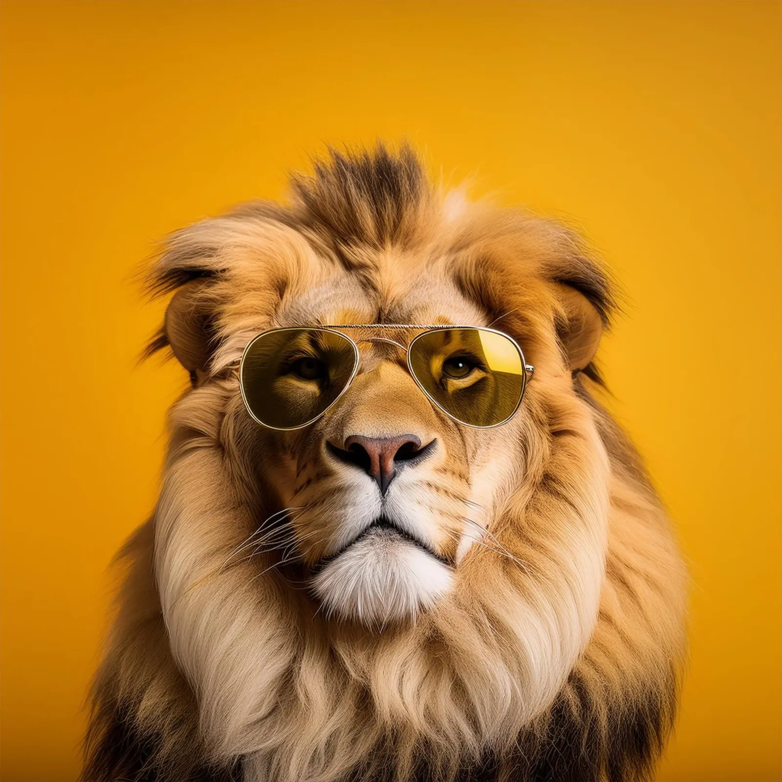 León majestuoso con gafas de sol de aviador - Cool and Quirky Anim hahnemühle de FlexiDesignsByK