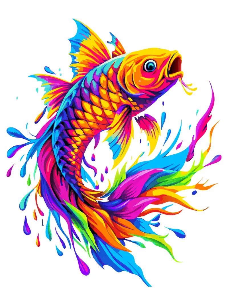 Bunte Koi Fisch Illustration - Lebendige und fließende aquatische Backlit Folie von Artnesia