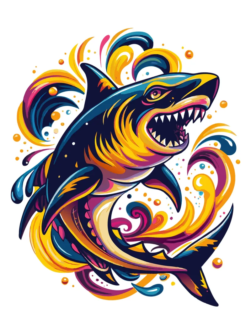 Fierce Shark Illustration - Dynamic Ocean Predator Art canvas with Floater frame by Artnesia