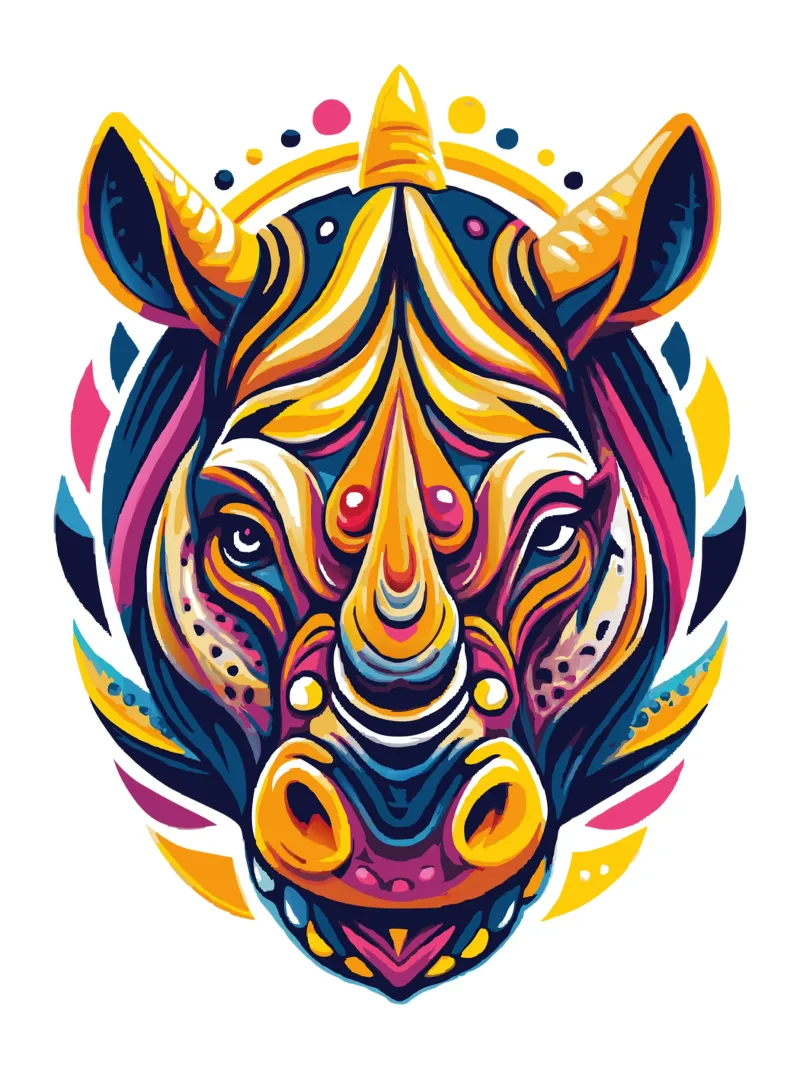 Vibrant Rhino Art - Illustrazione di animali selvatici audaci e colorati poster con telaio in legno da Artnesia