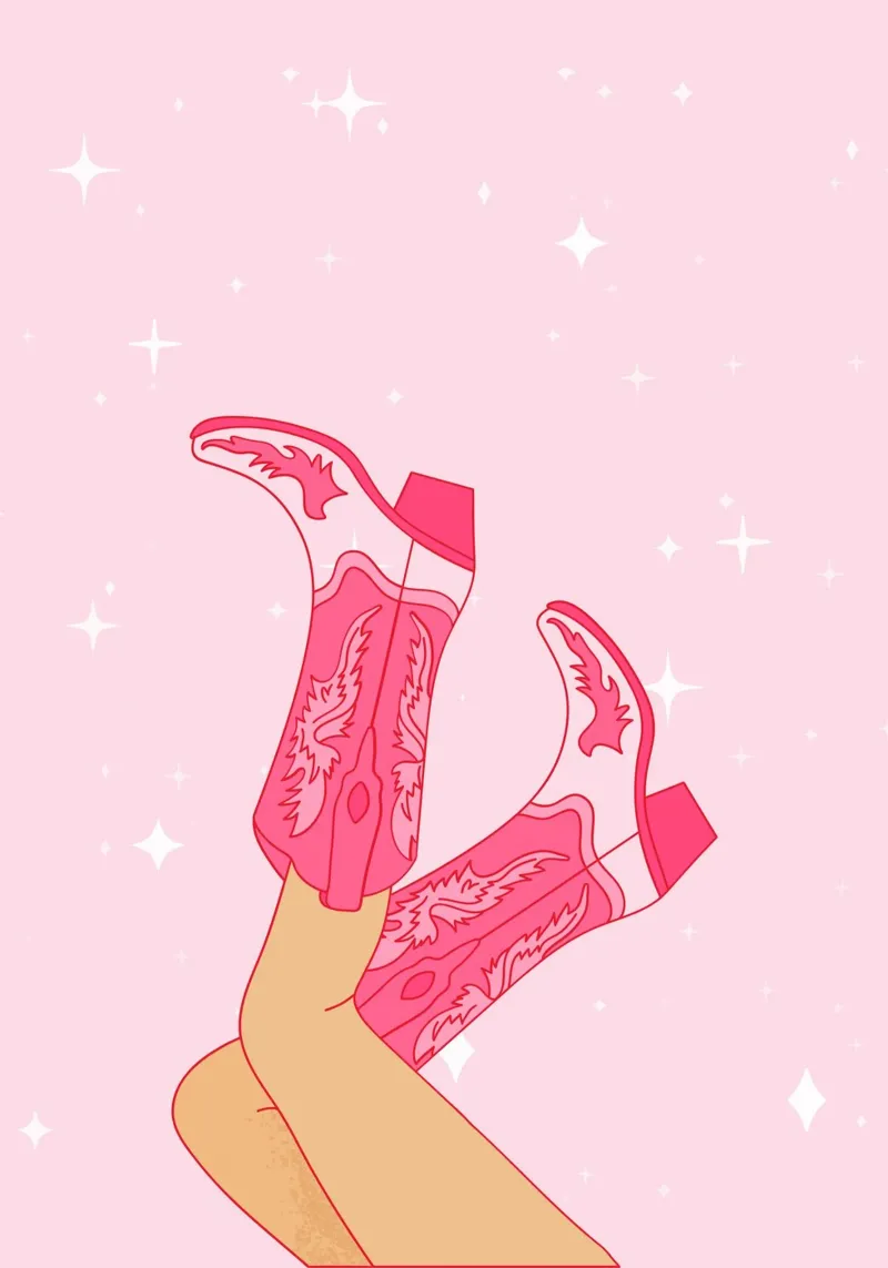 Preppy Pink Wall Art, Teen Girl Bedroom Ideas, Cowboy boots backlit film by pdigitalprints