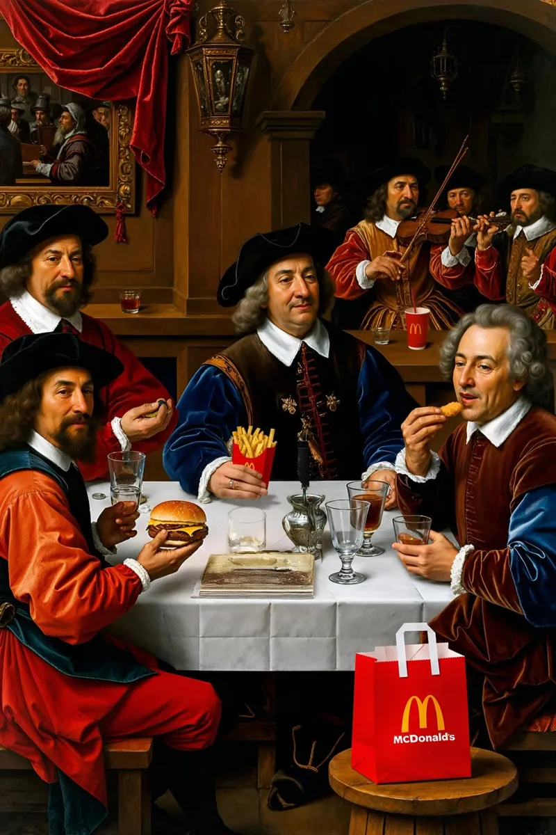 Fast Food, Slow Art: Una festa rinascimentale | Limited Drop poster con telaio in alluminio da Renaissance Rebel