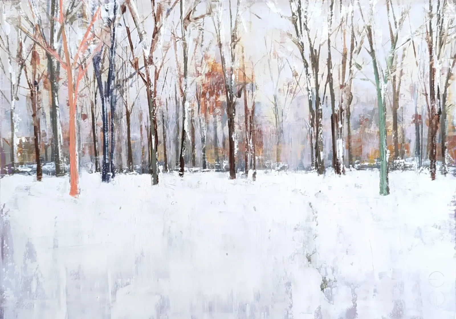 "Winter in het park" Abstract winterlandschap canvas met Baklijst van Eduard Warkentin Art