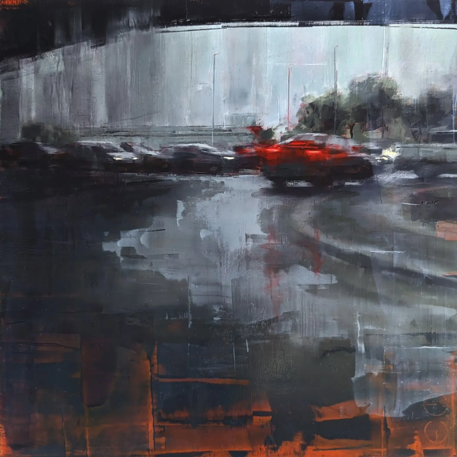 "Rain in KL 02" Urban painting acrylic glass by Eduard Warkentin Art