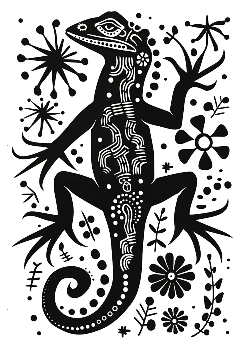 Mandala Lizard Tribal Art in bianco e nero poster con telaio in plastica da Autofocus