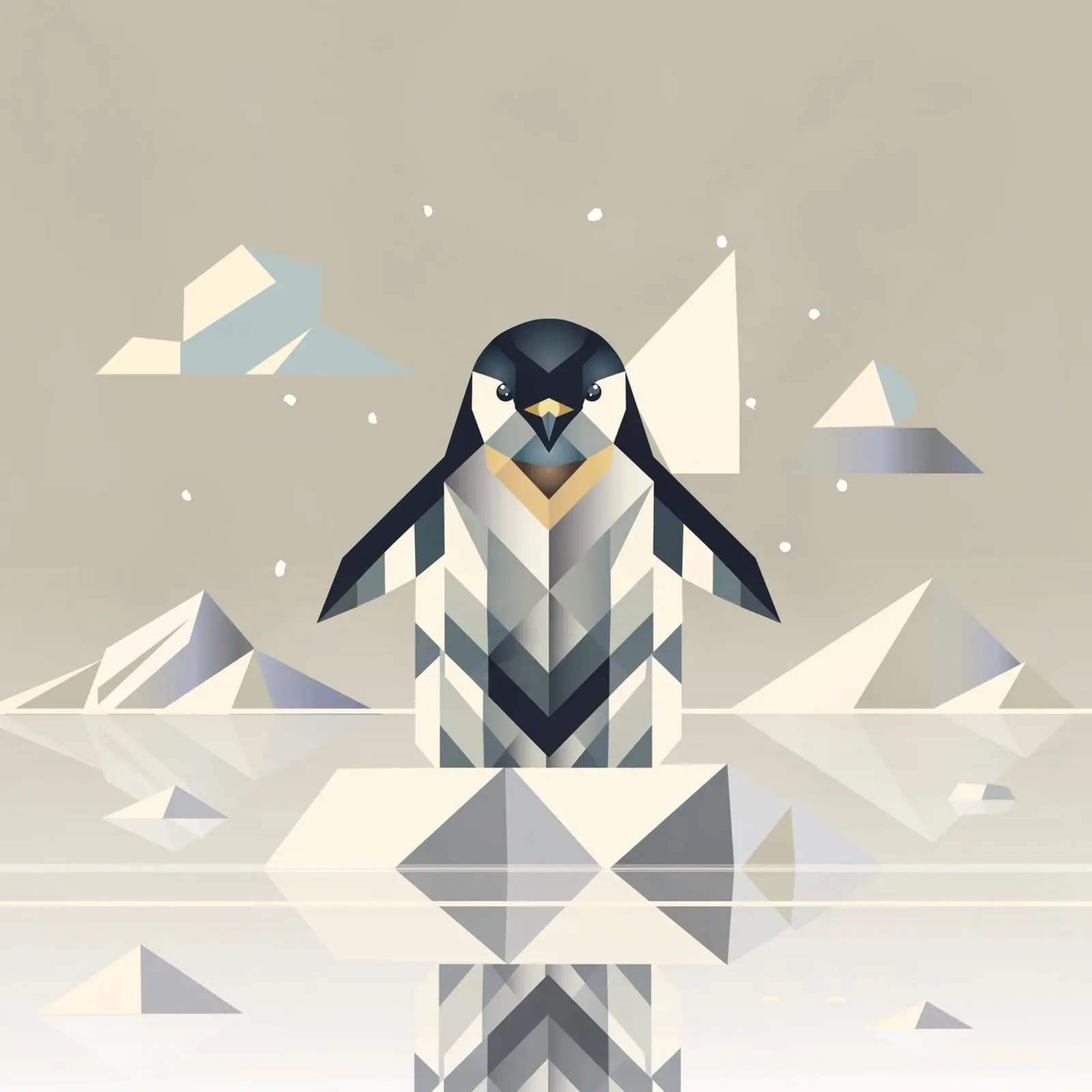 Elegant penguin in geometric ice landscape hahnemühle by namosh