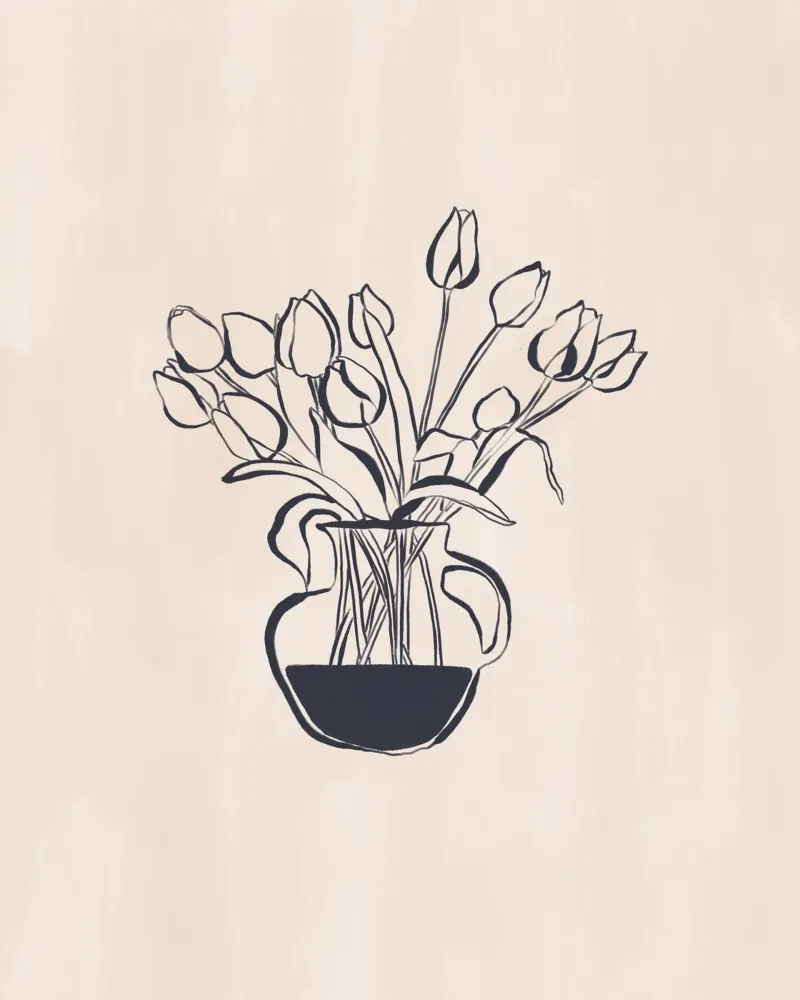 Tulipanes Florero Line Art Print hahnemühle de Ivy Green Illustrations