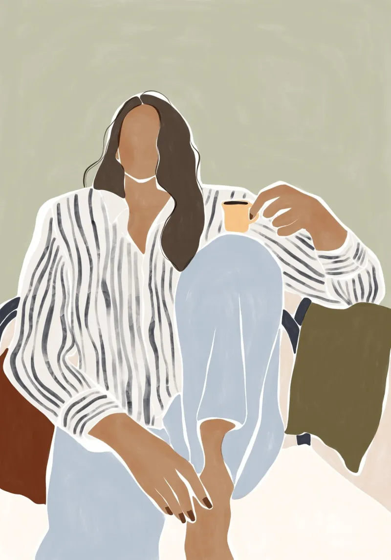 Donna che si gode una tazza di caffè espresso pannello forex da Ivy Green Illustrations