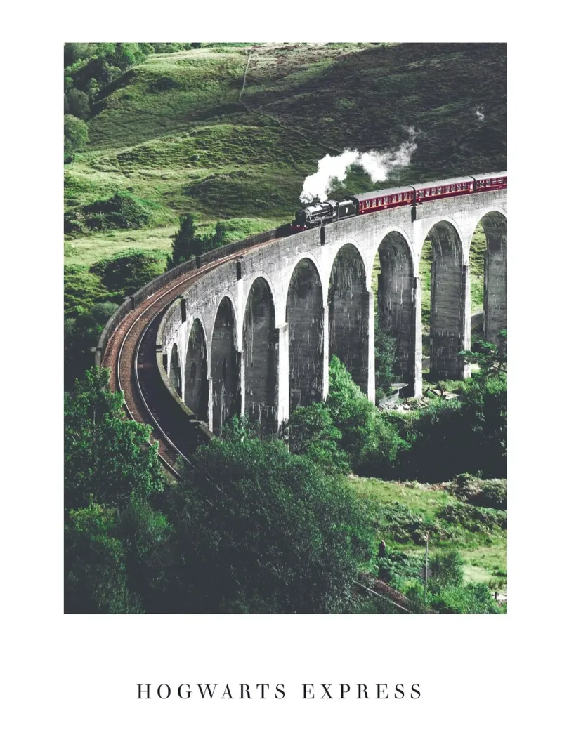 Enchanting train journey - Fairytale railway bridge canvas with Floater frame by Whole©