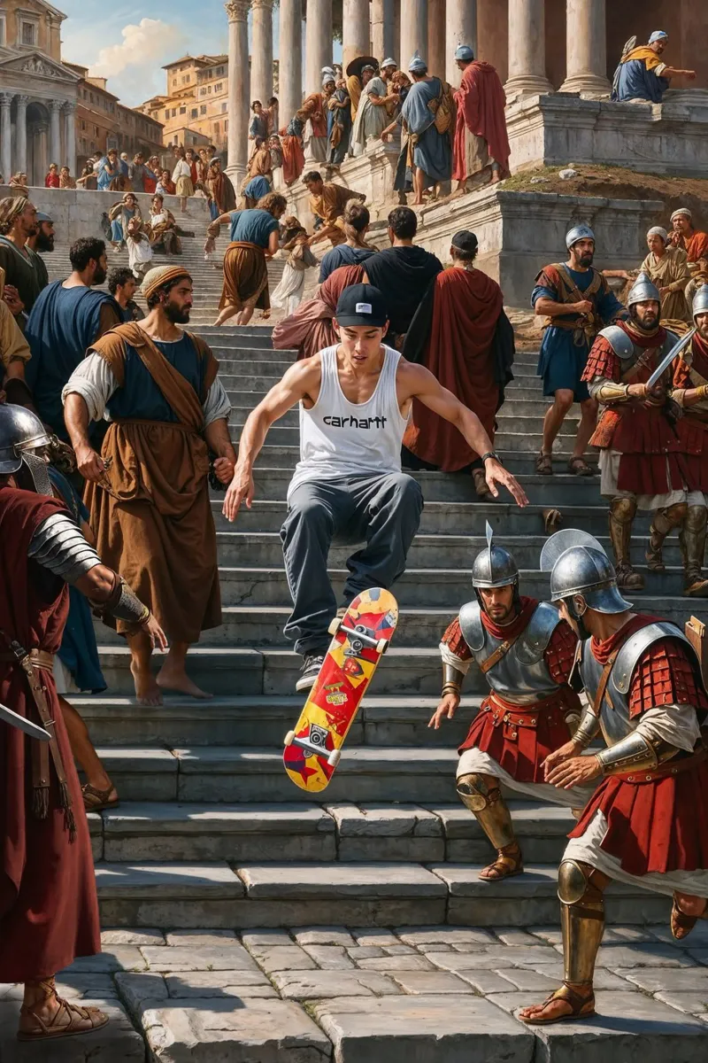 Skater's Rise: Altes Rom trifft auf moderne Rebellion Alu-Dibond von Renaissance Rebel
