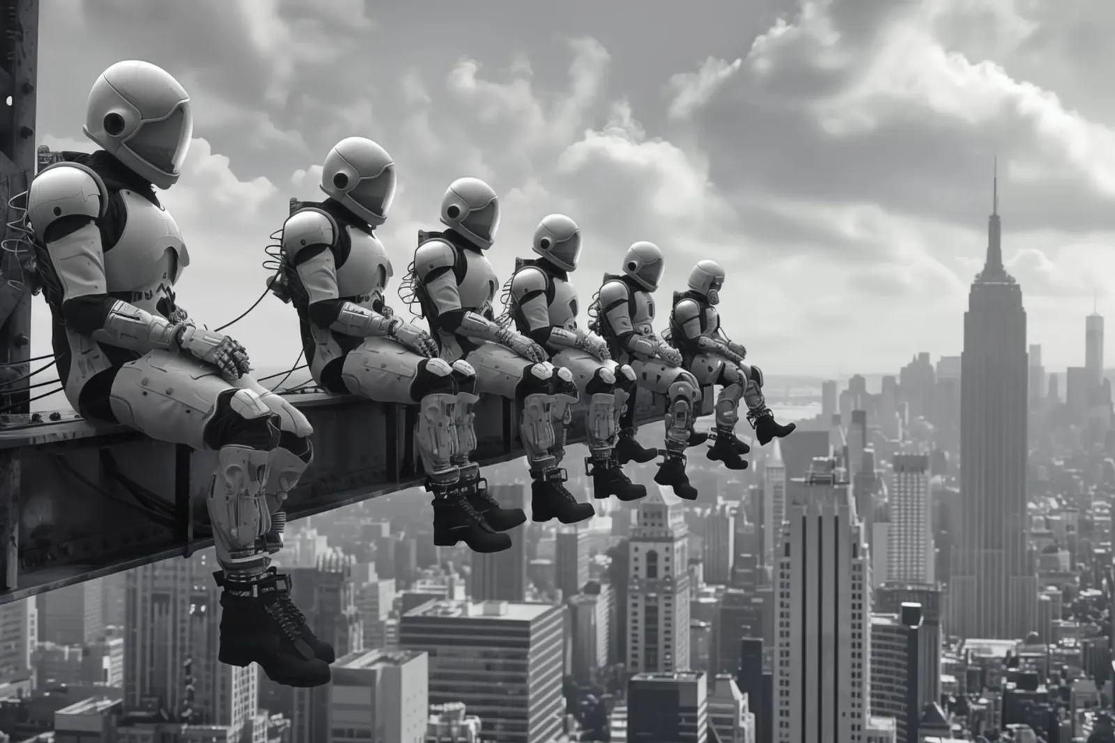 Robots lunchen bovenop een wolkenkrabber poster van Autofocus