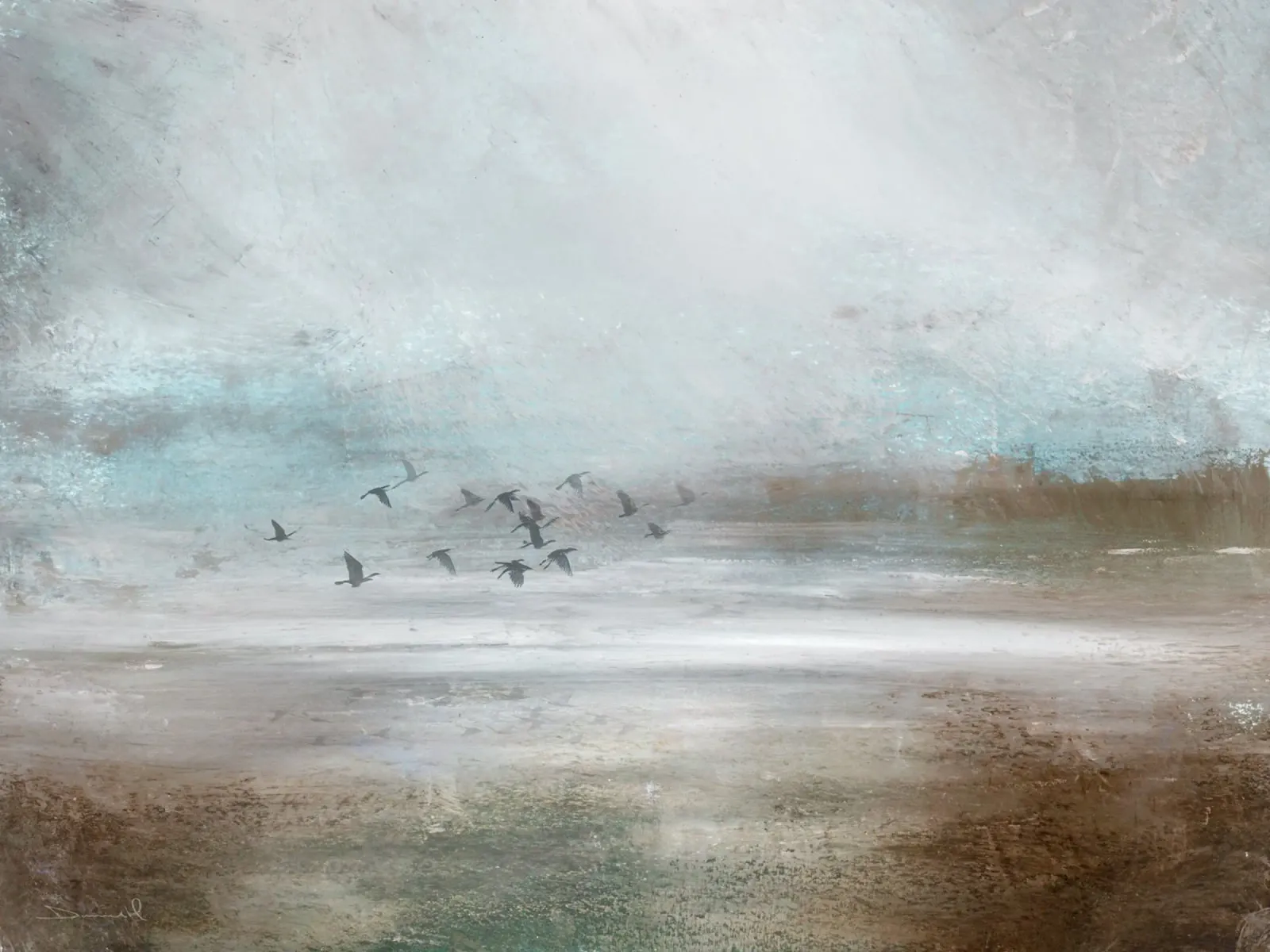 Marsh Birds poster with wooden frame by Dan Hobday