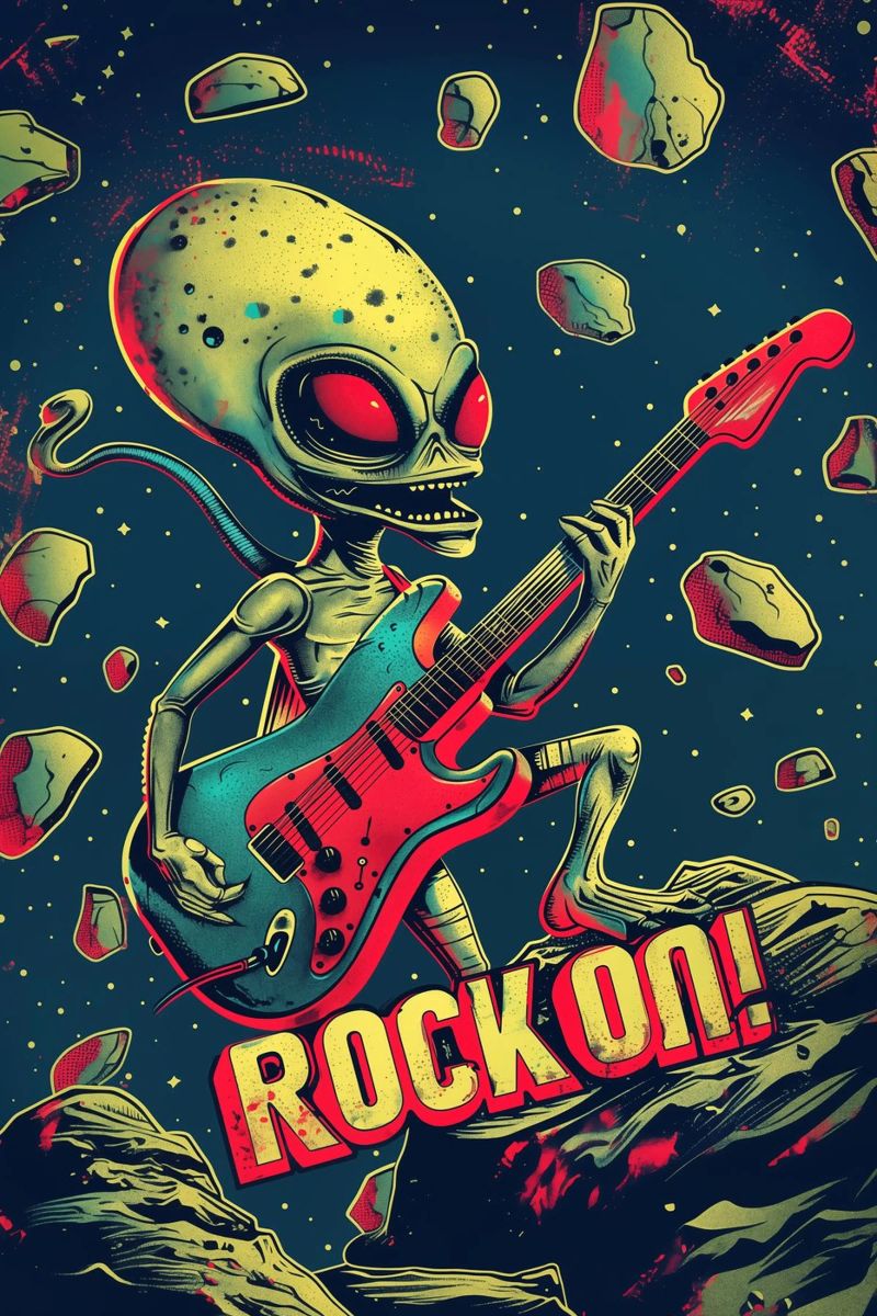 Hard Rock Alien mit Gitarre - Rock On Poster von Autofocus