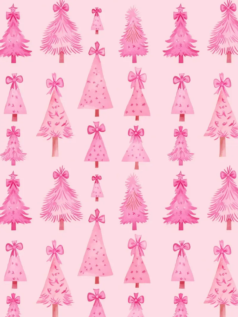 Alberi di Natale rosa con fiocchi rosa - Coquette Christmas poster con telaio in plastica da Gentle Echoes Art